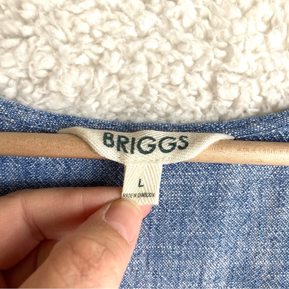 Briggs Women's sleeveless blue linen tiered ruffle dress, Sz L - Picture 9 of 15